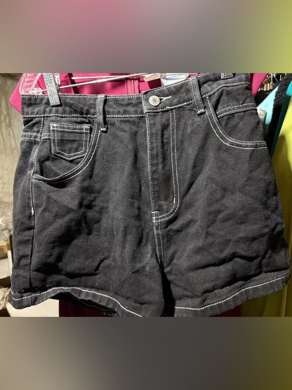 SHEIN Black High-Waist Jean Shorts with White Contrast Stitching